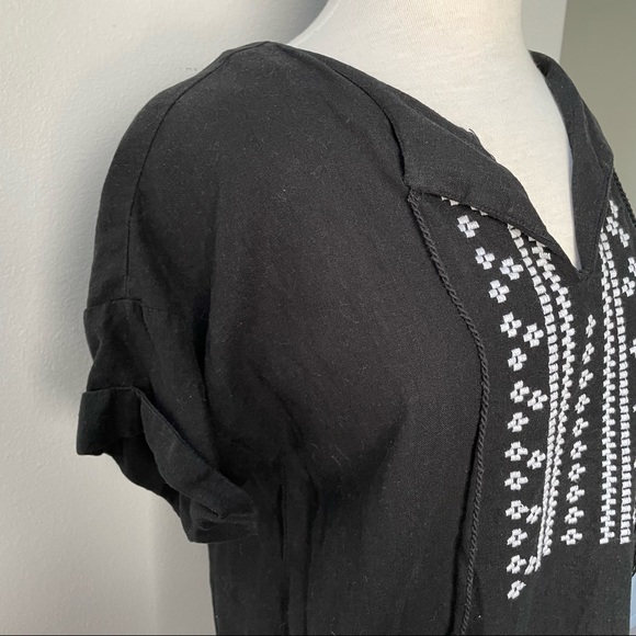 Black Embroidered Linen Sheath Dress - Boho Style - Picture 11 of 16